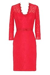 V-neck Knee Length Natural   Waistline Lace 3/4 Sleeves Sheath  Dress