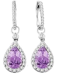 2.19Ct Amethyst & VS Diamonds Dangling Earrings 14K Gold