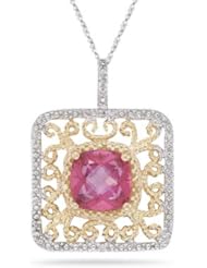 0.03 Cts Diamond & 2.35 Cts Mystic Pink Topaz Filigree Pendant in 14K Two Tone Gold