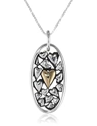 Two-Tone Sterling Silver and Yellow Gold-Plated Mother and Daughter  Heart Pendant Necklace, 18"