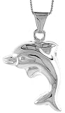 Sterling Silver Large Dolphin Pendant, Made in Italy. 1 5/6 in. (33mm) Tall