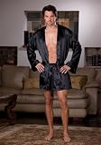 2PC Shalimar Charmeuse Robe and Boxer Set Men's Sexy Sleepwear Apparel With Attached Belt