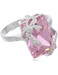 Sterling Silver Pink and White Simulated Diamond Bow with Wrap "Gift" Design Ring, Size 7