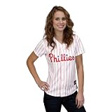 MLB Women's Philadelphia Phillies Roy Oswalt White/Scarlet Pinstrp Short Sleeve 5 Button Synthetic Replica Baseball Jersey Spring 2012  (White/Scarlet Pinstrp, Large)