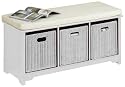 Oxford 42"w Storage Bench With Wicker Baskets And Ivory Fabric, 42"W IVORY TXTD, WHITE