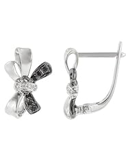 14K White Gold 0.09ct Ribbon Black & Diamond Huggie Post-Snap-Down Earrings