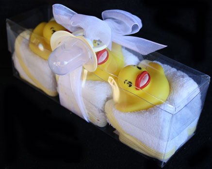 Rubber Duck Squirt Toys with 3 Washcloths and Key Ring Gift Set