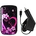 Purple Love Design Crystal Hard Skin Case Cover + Car Vehicle Charger Accessories for Blackberry Curve 8520 8530 3G 9300 9330 Phone New By Electromaster