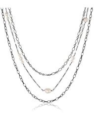 White Freshwater Cultured Pearl Accents 3 Row Long Black Tone Chain Necklace, 34"