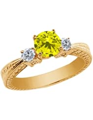 1.04 Ct Round Canary and G/H Diamond 14K Yellow Gold 3-Stone Ring