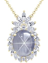 14K Yellow Gold Oval Cut Blue Sapphire And Marquise Diamond Pendant