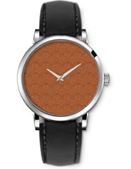 SPRAWL Aanalog Fashion Series Silver Ladies Watches of Genuine Black Leather Strap,Unique Wrist Watch for Women Girls Designed with Light brown wood texture