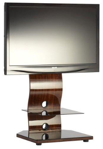 Buy Iringa UKGL-510 designer glass tv stand, iconic brand walnut wood effect, black glass shelves 32, 37, 40, 42, 50, 52 Promo Offer