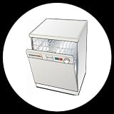 Round shaped white vinyl sticker with Dishwasher