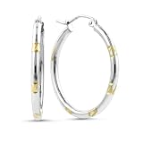 14K White Gold Diamond Cut Design Hoop Earrings