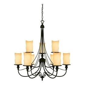 Westinghouse 69021 Hearthstone Nine-Light Chandelier, Burnished Bronze Patina Finish with... by Westinghouse