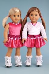 Ice Skating Girl - 2 in 1 set features hot pink leotard with skirt, ivory warm up sweater and a pair of white ice skates - 18 Inch Doll Clothes