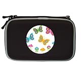 Nintendo DS Lite Black Carrying Case of Retro Butterflies in 60s Colors (Pink, Blue, Green, and Yellow Butterfly with Flowers)