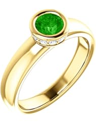 10K Yellow Gold 5.00mm Round Cut Tsavorite and Diamond Ring -- LIFETIME WARRANTY