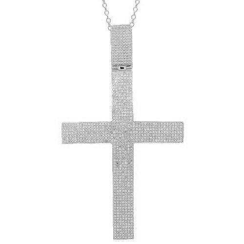 10K White Gold Mens Diamond Cross Pendant 2.80 Ctw