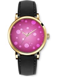 SPRAWL Aanalog Fashion Series Gold Ladies Watches of Genuine Black Leather Strap,Unique Wrist Watch for Women Girls Designed with Points roses light pink background