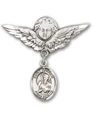 Sterling Silver Baby Badge with St. Andrew the Apostle Charm and Angel w/Wings Badge Pin