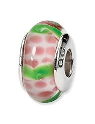 Sterling Silver s Pink/green Hand-blown Glass Bead by Reflection Beads, Best Quality Free Gift Box Satisfaction Guaranteed