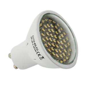 GU10 LED 3W GU10 BOMBILLA CON 60 BRIGHT LED Super LED BOMBILLAS - Las más brillantes BOMBILLAS SMD EMISORES DISPONIBLE 220 lumens - extremadamente brillante y ideal para reemplazar 40W - halógenas de 50W (blanco cálido)