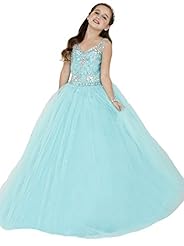 Girls V-neck Crystals Crystal Lace-Up  Tulle Full Length  Ball Gown Pageant Dress/Party Dress 