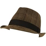 New Plaid Tweed Stingy Brim Fedora Trilby Hat Brown Medium Large Extra Large