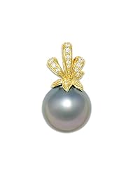 Tahitian Black Pearl Pendant with Diamonds in 14K Yellow Gold (15-16mm)