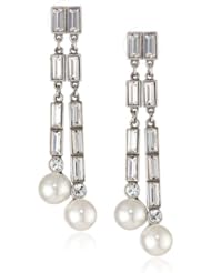 Ben-Amun Jewelry Clear Baguette Crystal Pearl Earrings