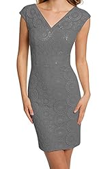 V-neck Short Lace Evening Dress/Mother-of-the-Bride Dress/Wedding Party Dress 