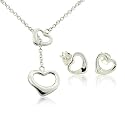 TrendToGo Tiffany Inspired Elsa Peretti Open Heart Lariat Sterling Silver Necklace Earrings Set