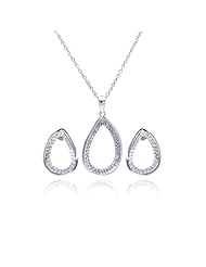 Nickel Free Sterling Silver Pendant & Earring Sets Open Oval CZ Set