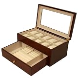 Valet Watches Pens Jewelry Eyeglasses Extra Large Compartments Burlwood Matte Finish