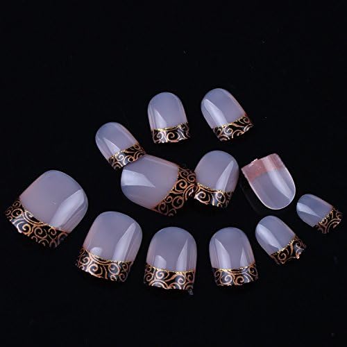 ECBASKET 24x Golden Cloud Glitter Line Design Black French Acrylic Style False Nail Art Tips Hot Sale Nail tips