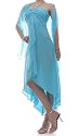 FLOWING Ruffled Fishtail Dress W/Shawl BLUE