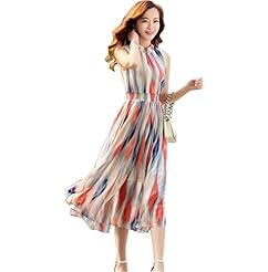 Striped Print Cocktail Tea Length Sleeveless Chiffon Cutout Homecoming Dress/Party Dress/Wedding Dress/Midi Dress 