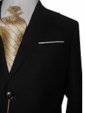 Marchatti 2 Button Men Suit Solid Black Hand-pick Stitching PEAK Lapel with Non Pleated Pants Brand New with Tag FREE Neck Tie FREE Hem-Up FREE Shipping