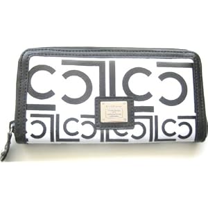 Liz Claiborne Large Logo Zip-around Wallet in White Black