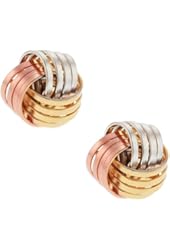 Tri-color Rose White and Yellow 10mm Gold Plated Knot Earrings