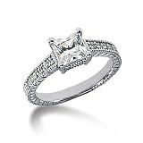 0.75 Ct Diamond Engagement Ring 14k White Gold Princess Cut Antique Style SI3 H