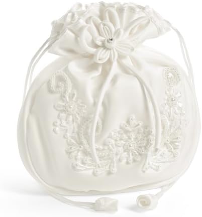 USABride Ivory Wedding Bridal Satin Purse Handbag with Simulated Pearls &amp; Embroidery