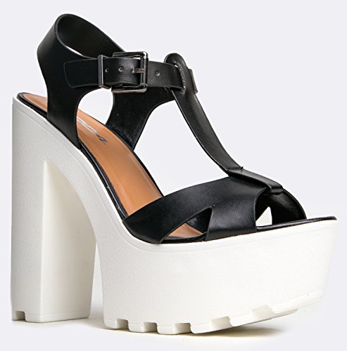 T-Strap Lug Sole Platform Chunky Heel Dress Sandals