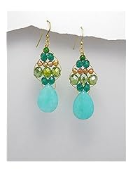 Semi GemStone Beads Earrings In Brass