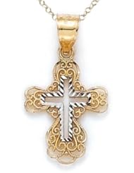 14kt Yellow Gold Medium Fancy Cross Pendant - Chain Included