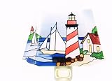 Summer Shores - Stained Glass Three Sided Hand Painted Night Light - Sailing & Lighthouse