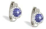 14K White Gold Genuine Round Tanzanite and Diamond Huggy Earrings