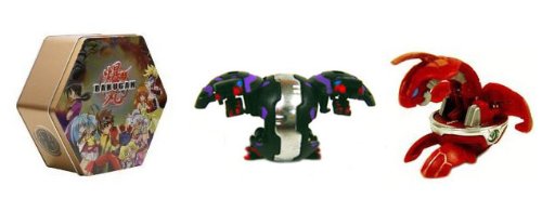 Bakugan Bakutin collectors tin with Metal Black Hydranoid and Metal Red Drag...